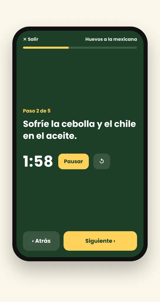 Captura de la app: modo cocina