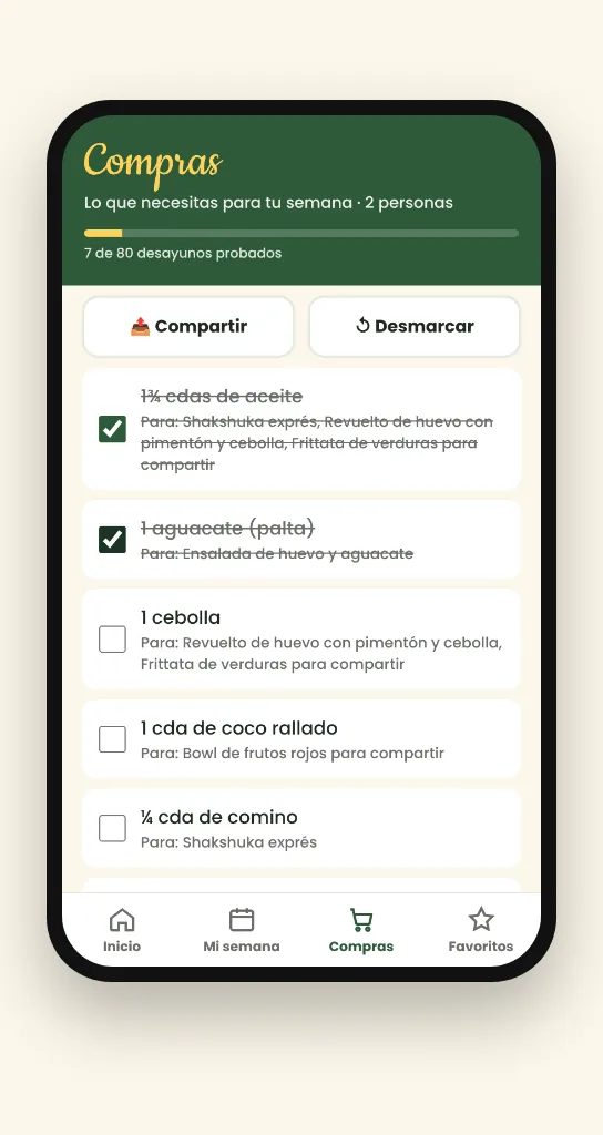 Captura de la app: lista de compras